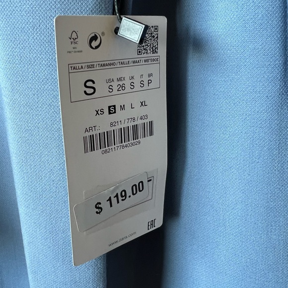 NWT Zara cornflower blue one button midi length jacket size S - Picture 7 of 9